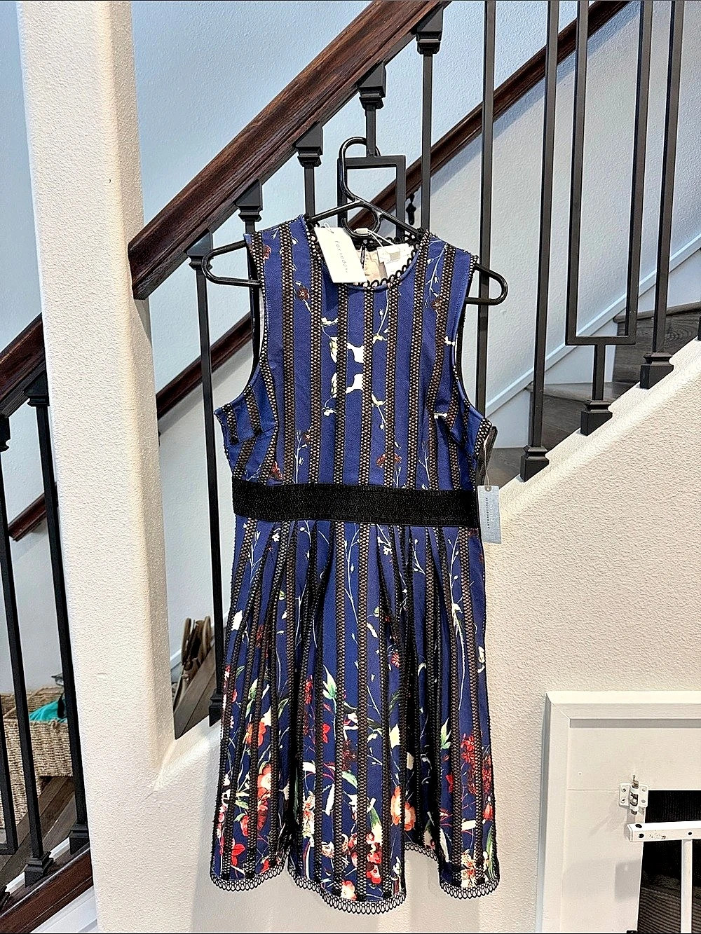 Foxiedox Midi Geometric Dress in Blue & Black Size SP Petite